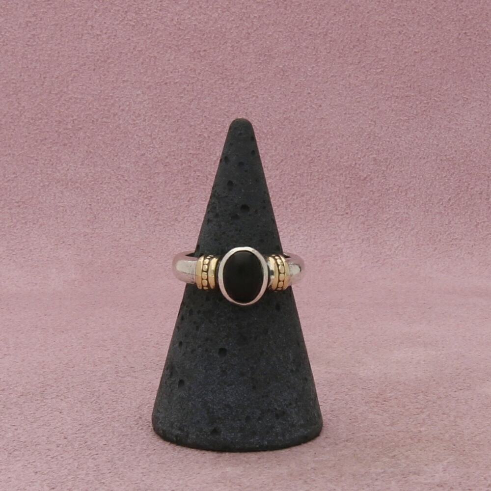 sterling silver gold accent black onyx ring size 5.25